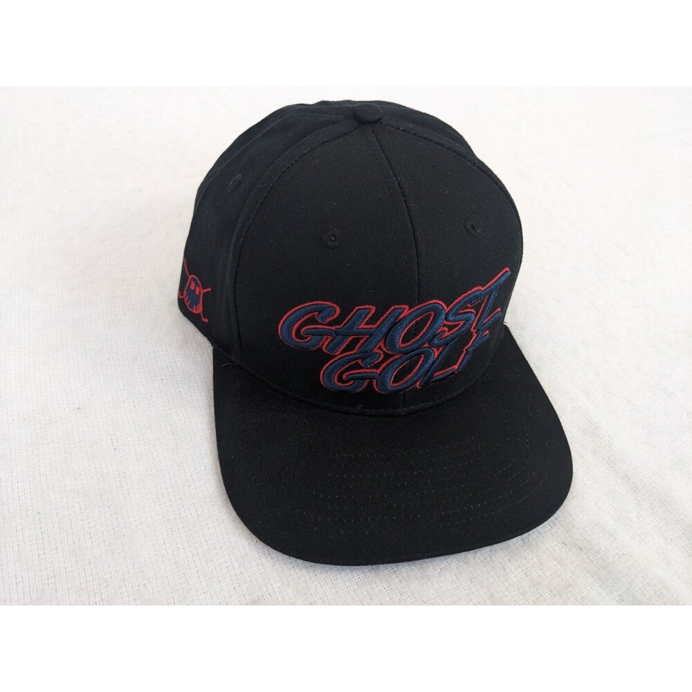Ghost Golf Snapback Hat Black Raised Embroidery Front